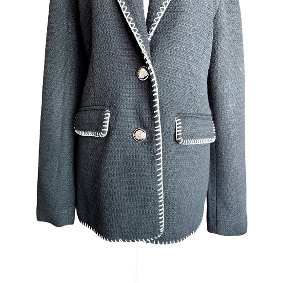 7 For All Mankind Dress Blazer Size Medium Crest Shank Buttons Black Formal 7FAM - Picture 4 of 10